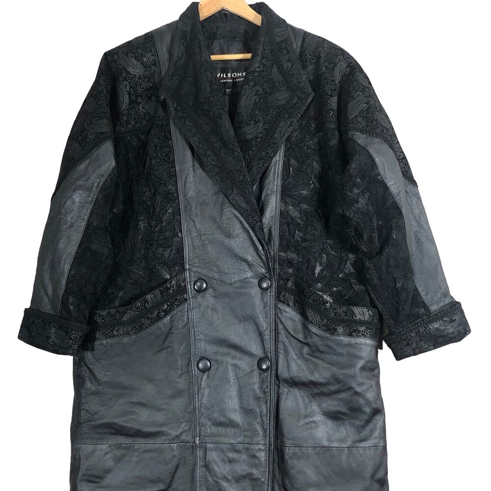 Wilsons Leather Black Mixed Media Long Coat Vinta… - image 3